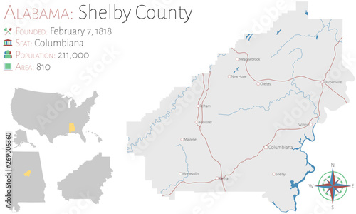 Large and detailed map of Shelby county in Alabama, USA photo