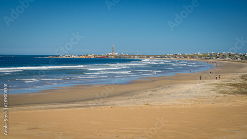 Panoramic view of the National Park of Cabo Polonio and its beach with the lighthouse and houses
