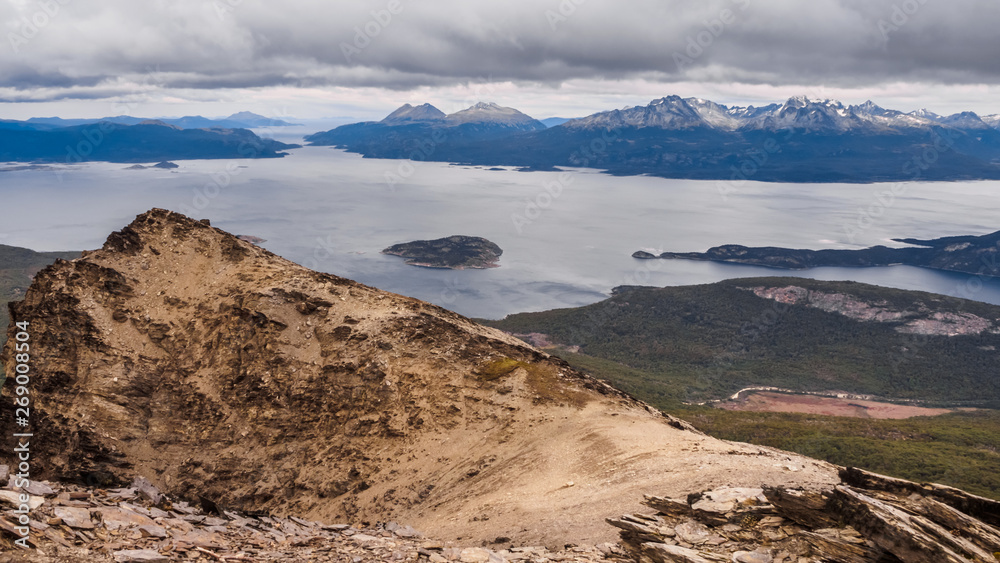 View from the Guanaco Hill of the Beagle Channel and Lapataia Bay