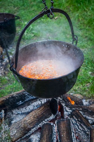 Hot cauldron over the fire