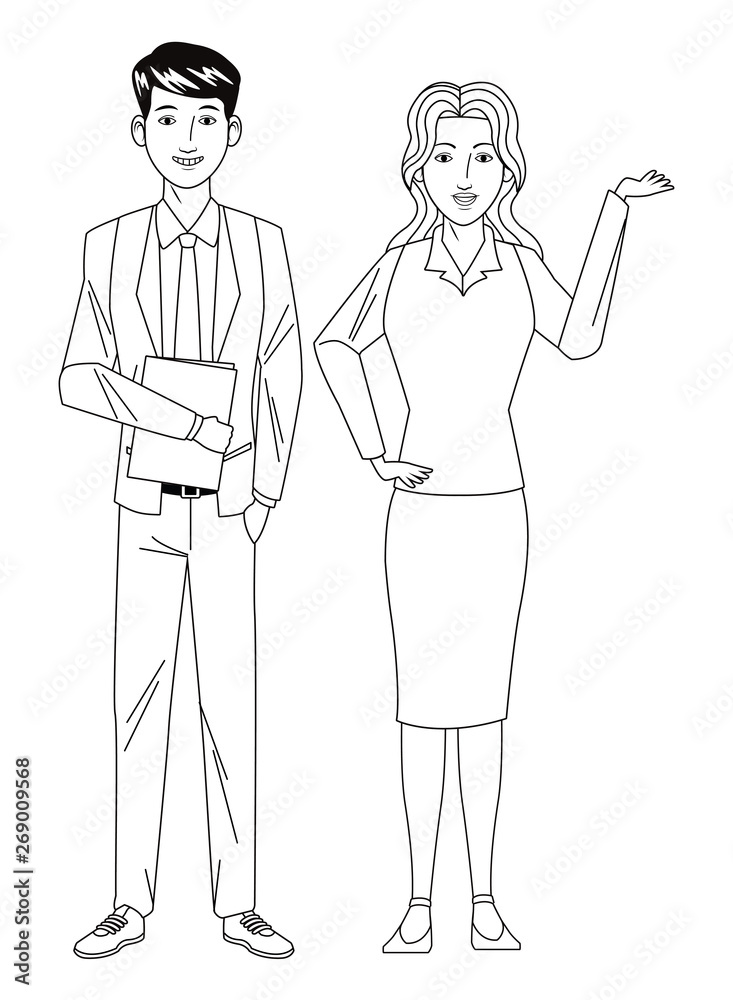 business couple avatar black and white