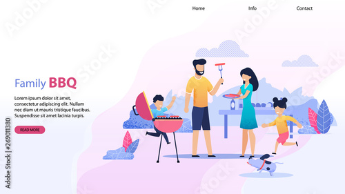 Landing Page Flat Template with Family BBQ Text