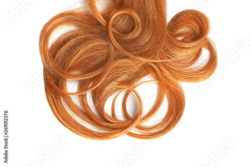 Curly red hair isolated on white background. Circle shaped