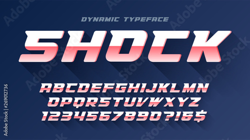 Racing display font design, alphabet, typeface, letters