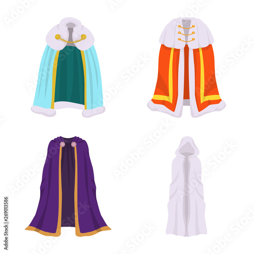 Vector illustration of cloak and clothes symbol. Collection of cloak and garment stock symbol for web.