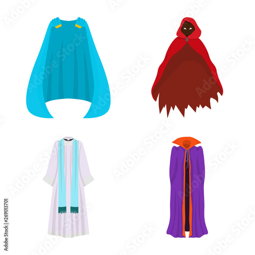 Isolated object of cloak and clothes sign. Collection of cloak and garment vector icon for stock.