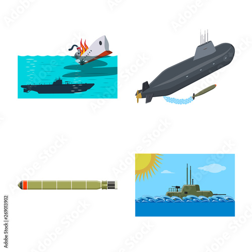 Isolated object of boat and navy sign. Collection of boat and deep   stock vector illustration.