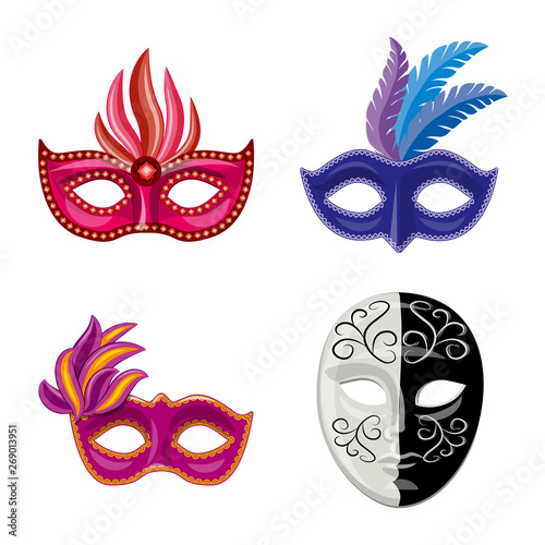 Isolated object of carnival and theatrical symbol. Collection of carnival and mystery stock vector illustration.