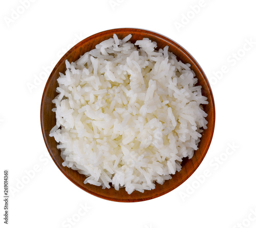 rice in bowl on white background