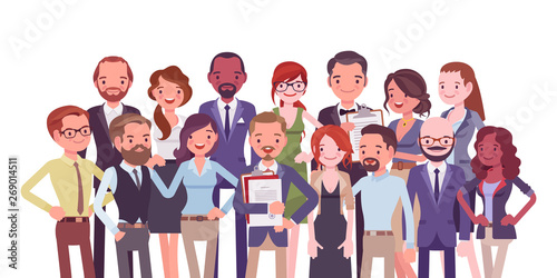 Diverse group of people. Members of different nations, various age, sex, jobs standing together for common work, social interaction. Vector flat style cartoon illustration isolated on white background
