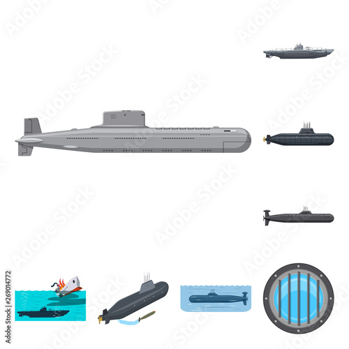 Vector illustration of boat and navy symbol. Set of boat and deep   stock symbol for web.