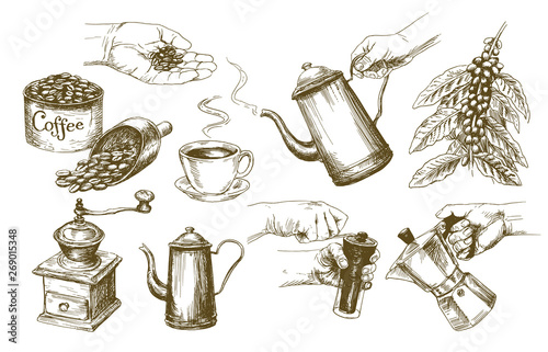 Coffee set. Hand drawn vector illustration.