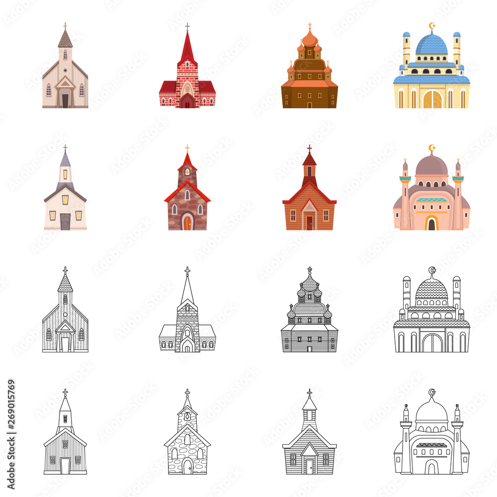 Isolated object of cult and temple symbol. Set of cult and parish vector icon for stock.