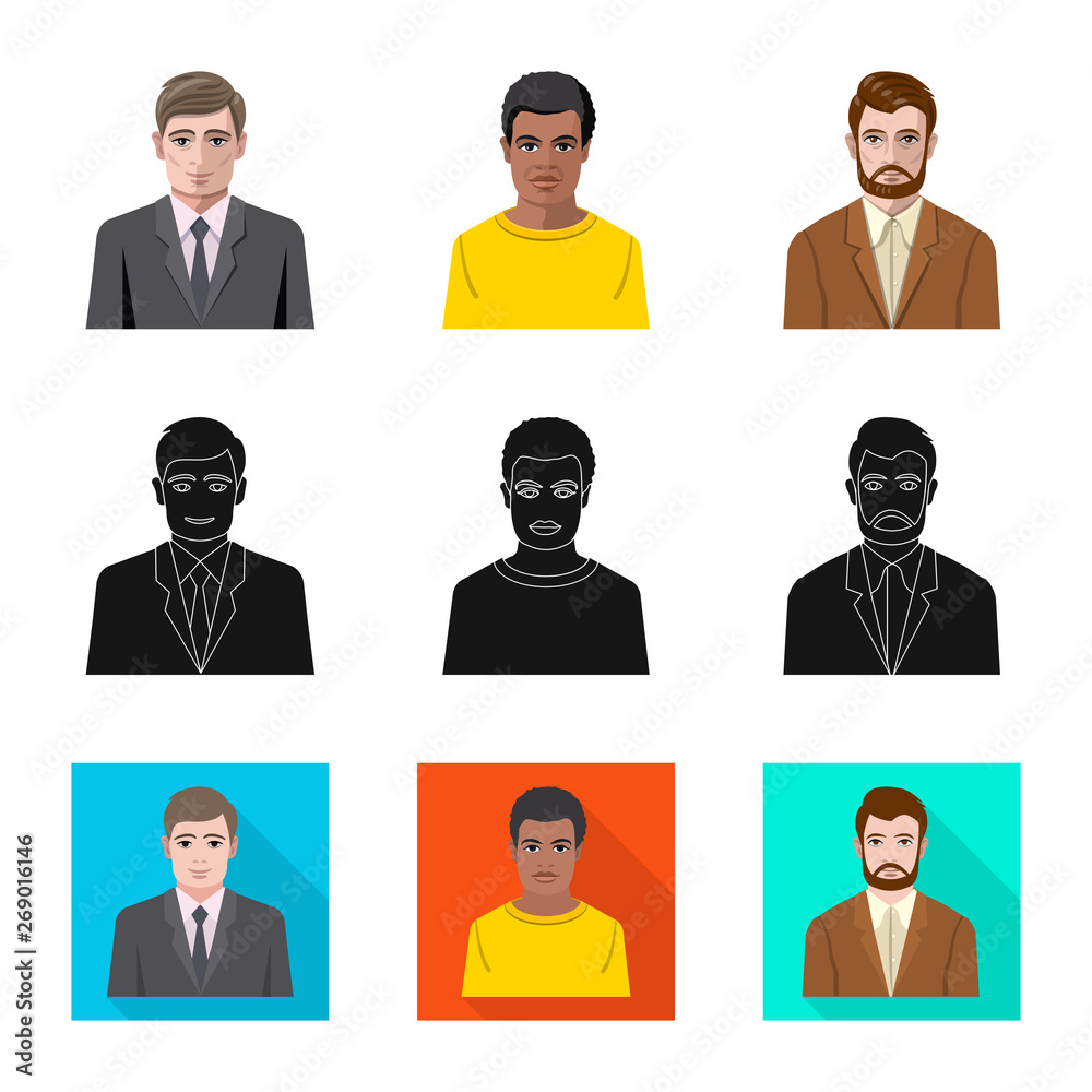 Vector illustration of hairstyle and profession symbol. Set of hairstyle and character stock symbol for web. Vector illustration of hairstyle and profession symbol. Set of hairstyle and character stock symbol for web.