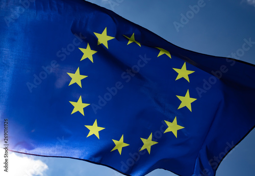 The flag of Europe waving in the wind
