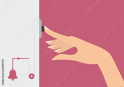 Vector woman's hand ringing at home bell