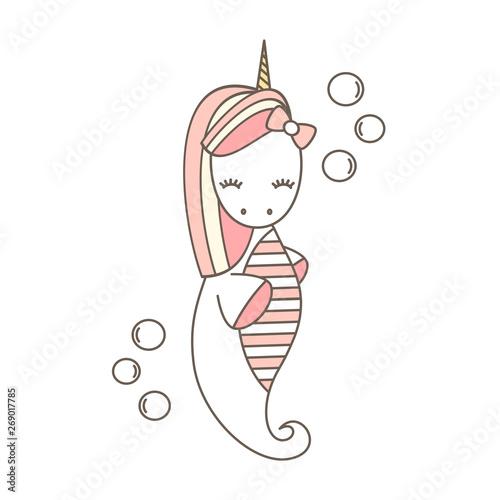 cute unicorn sea horse vector cartoon illustration isolated on white background