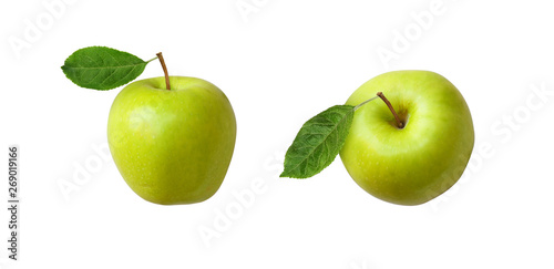 Set of green apples with le...