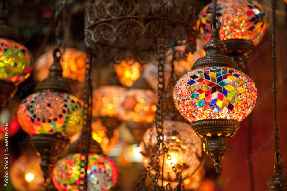 Mosaic Turkish lanterns in Grand Bazaar, Istanbul, Turkey