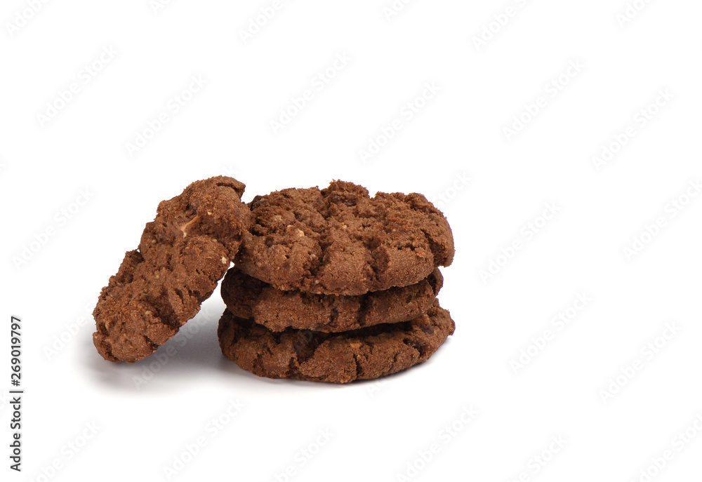 Fototapeta premium Cookies granola with chocolate and hazelnuts isolated on white background.