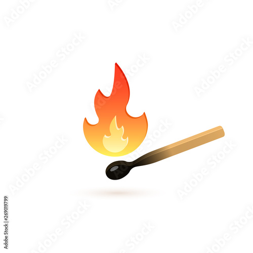 Burning Match Illustration. Match With Fire. Vector cartoon illustration isolated on white