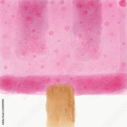 Strawberry popsicle close-up made with watercolor