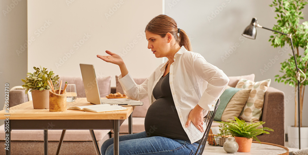 Pregnant woman is working hard at the office or home style. Pregnant woman is working hard at the office or home style.