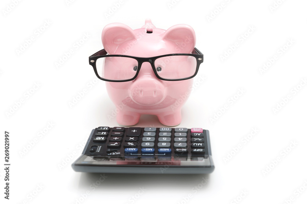 Savings and budget concept with piggy bank - obrazy, fototapety, plakaty 