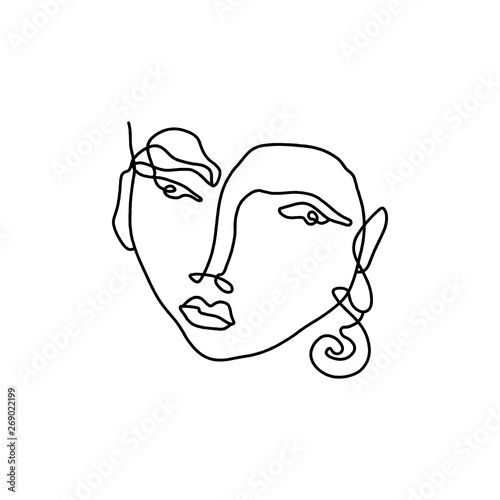 Modern abstract graphic element, stylish hand drawn black and white trendy line portrait art. Monochrome print for clothes, textile and other. Vector