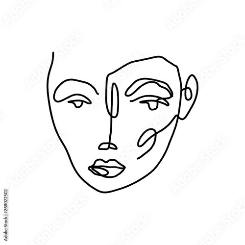 Modern abstract graphic element, stylish hand drawn black and white trendy line portrait art. Monochrome print for clothes, textile and other. Vector