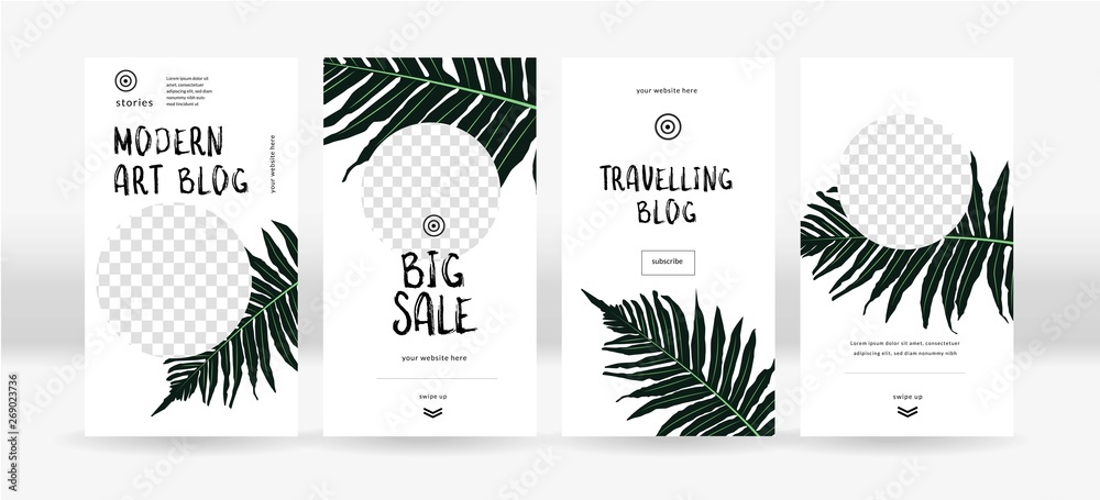 Design backgrounds for social media. Trendy tropical templates for social topical networks stories