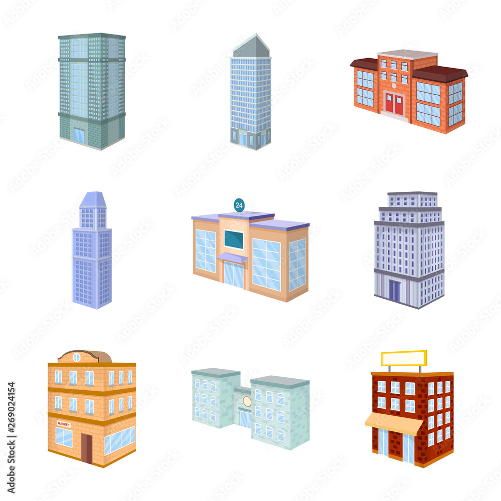 Vector design of city and build icon. Collection of city and apartment stock symbol for web.