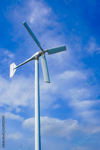 Large wind turbines are used to produce electricity. Used as a clean energy and beautiful sky