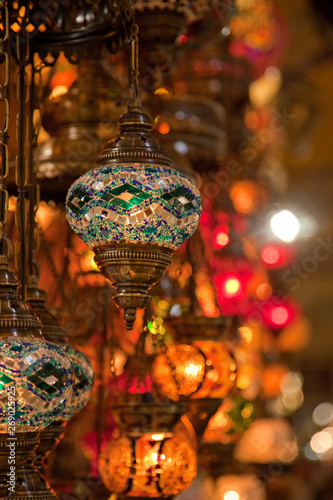 Mosaic Turkish lanterns in Grand Bazaar  Istanbul  Turkey