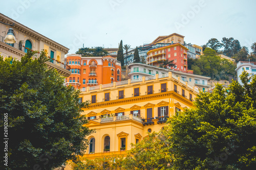 some residential houses at napoli on a green mountain