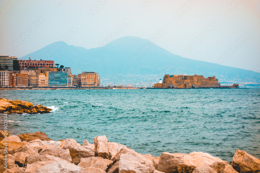 famous castle at napoli with city overview