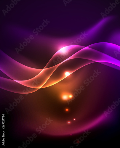 Glossy glowing neon light wave background