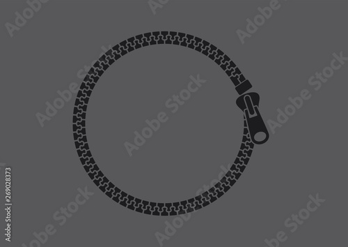 Vector black circle zipper on dark background