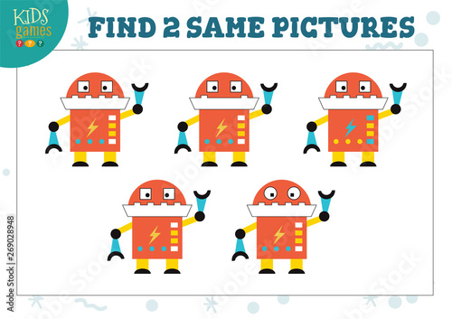 Find two same pictures kids game vector illustration