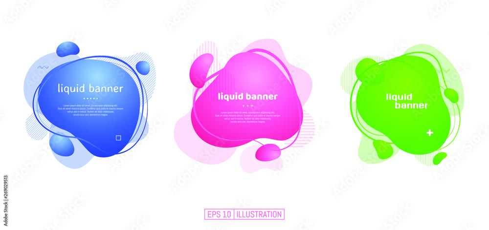 Set of abstract geometric banners. Liquid shapes background elements. Templates for banner, brochure, book cover, booklet design. Vector illustration.