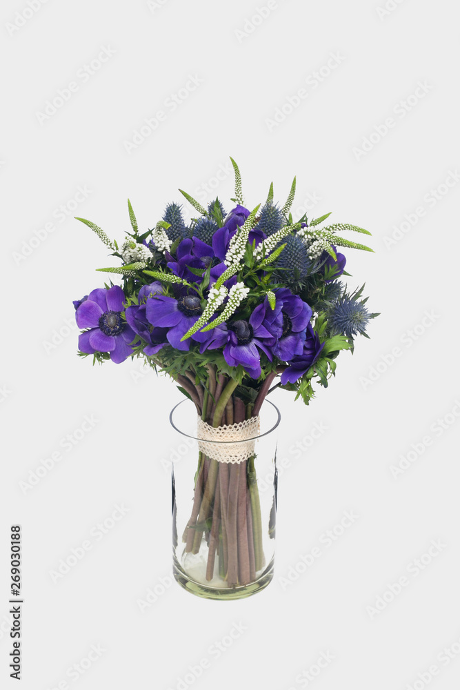 Beautiful bouquet with purple flowers close up Beautiful bouquet with purple flowers close up