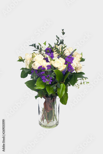 Beautiful bouquet with white roses close up