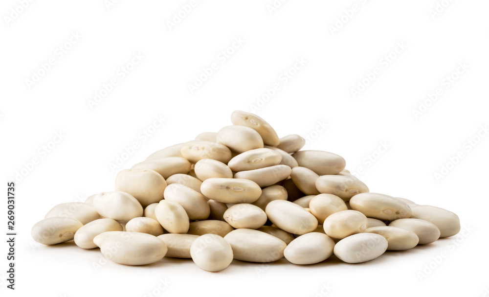 Heap of white beans closeup on a white. Isolated. Heap of white beans closeup on a white. Isolated.