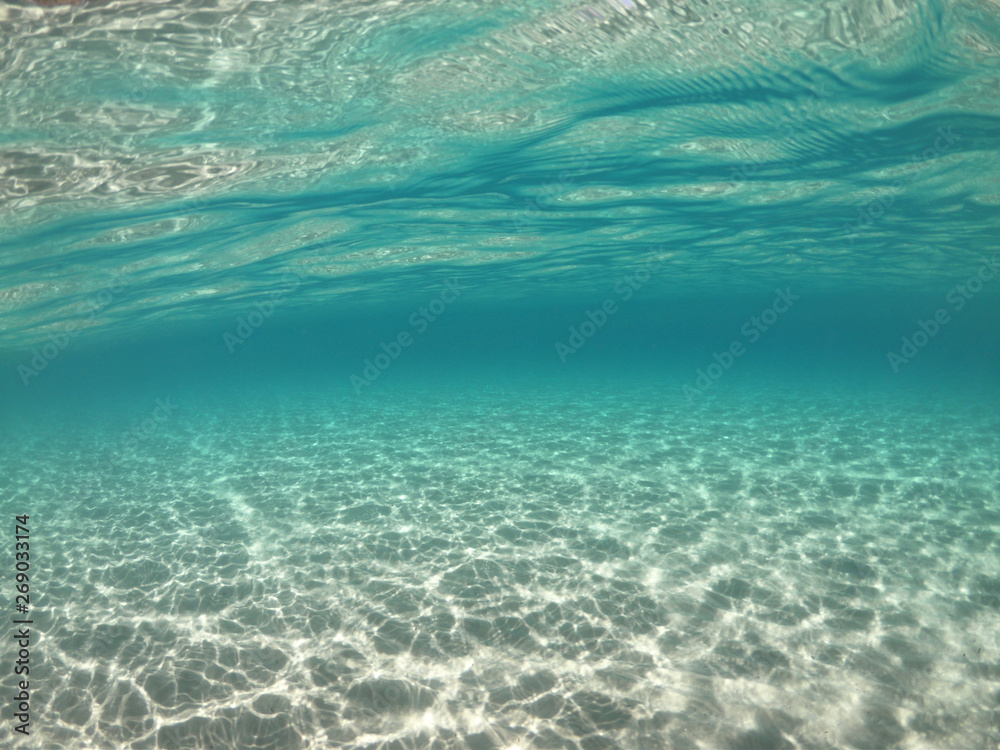 Fototapeta premium Underwater sea level photo of famous crystal clear turquoise sandy beach of Pori in Koufonisi island, Cyclades, Greece