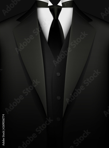 Elegant black tuxedo with tie. VIP concept