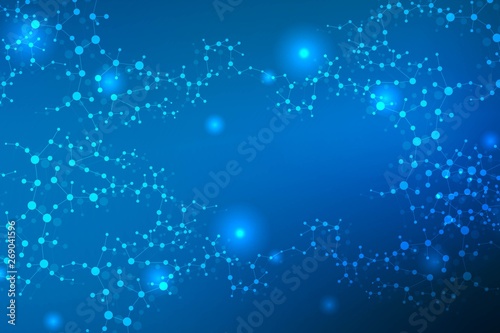 Structure molecule and communication. Dna, atom, neurons. Scientific concept for your design. Connected lines with dots. Medical, technology, chemistry, science background. Vector illustration.