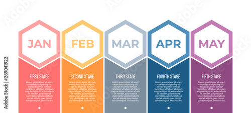 Business infographics with 5 steps, options. Vector banner.
