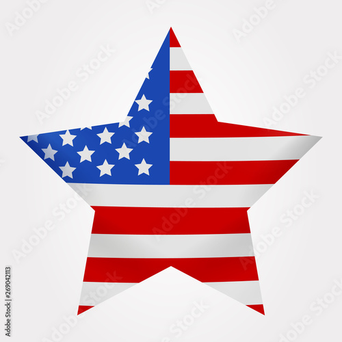 The American flag print as star shaped symbol. Big Star American Flag on white background.