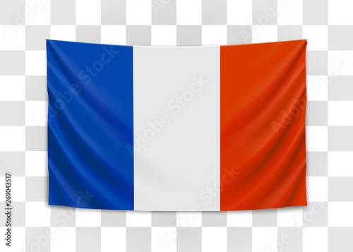 Hanging flag of France. French Republic. French national flag concept.