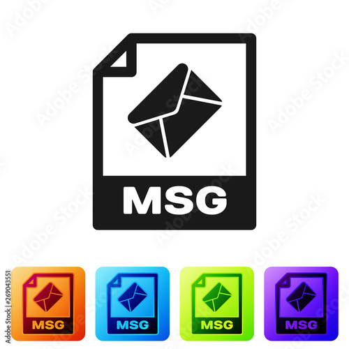 Black MSG file document icon. Download msg button icon isolated on white background. MSG file symbol. Set icon in color square buttons. Vector Illustration